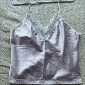 Vintage Dior Lavender Top with White Lace Trim